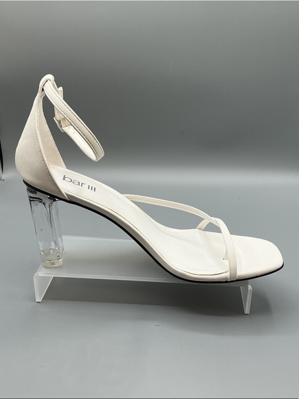 Barr III BLAKKEP White Ankle-Strap Sandal with Clear Block Heel, size 7.5 NEW - Picture 3 of 7